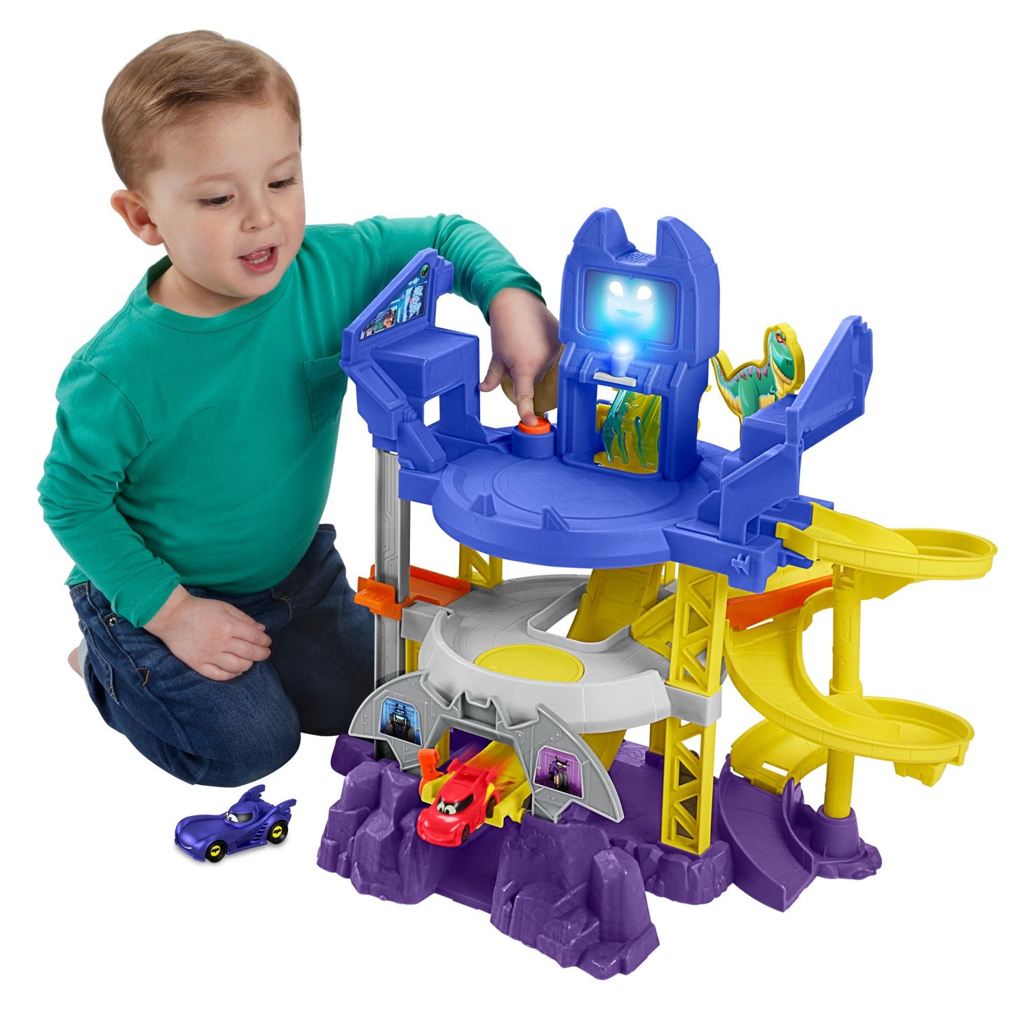 Fisher-Price DC Batwheels Toy Car Race Track Playset, Launch & Race Batcave with Lights & Sounds, Bam The Batmobile & Redbird Ve