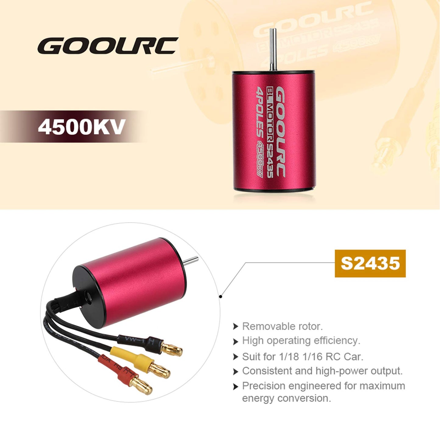 GoolRC S2435 4500KV Brushless Motor S-25A ESC with 2.2kg Metal Gear Servo Upgrade Brushless Combo Set for 1/16 1/18 RC Car Truck