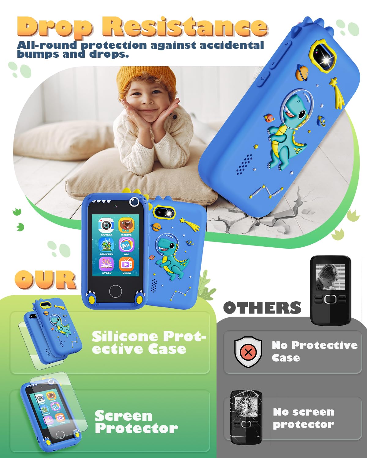 Prysyedawn Kids Smart Phone Toys, Christmas Birthday Gifts for Kids Age 3-8, Touchscreen Cell Phone for Kids with Dual Camera, M