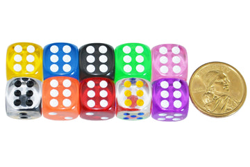 SmartDealsPro 10-Pack D6 Six Sided 16mm Transparent Dice Die for DND, MTG, RPG, Tenzi, Yahtze, Bunco, Table Borad Games, Math Te