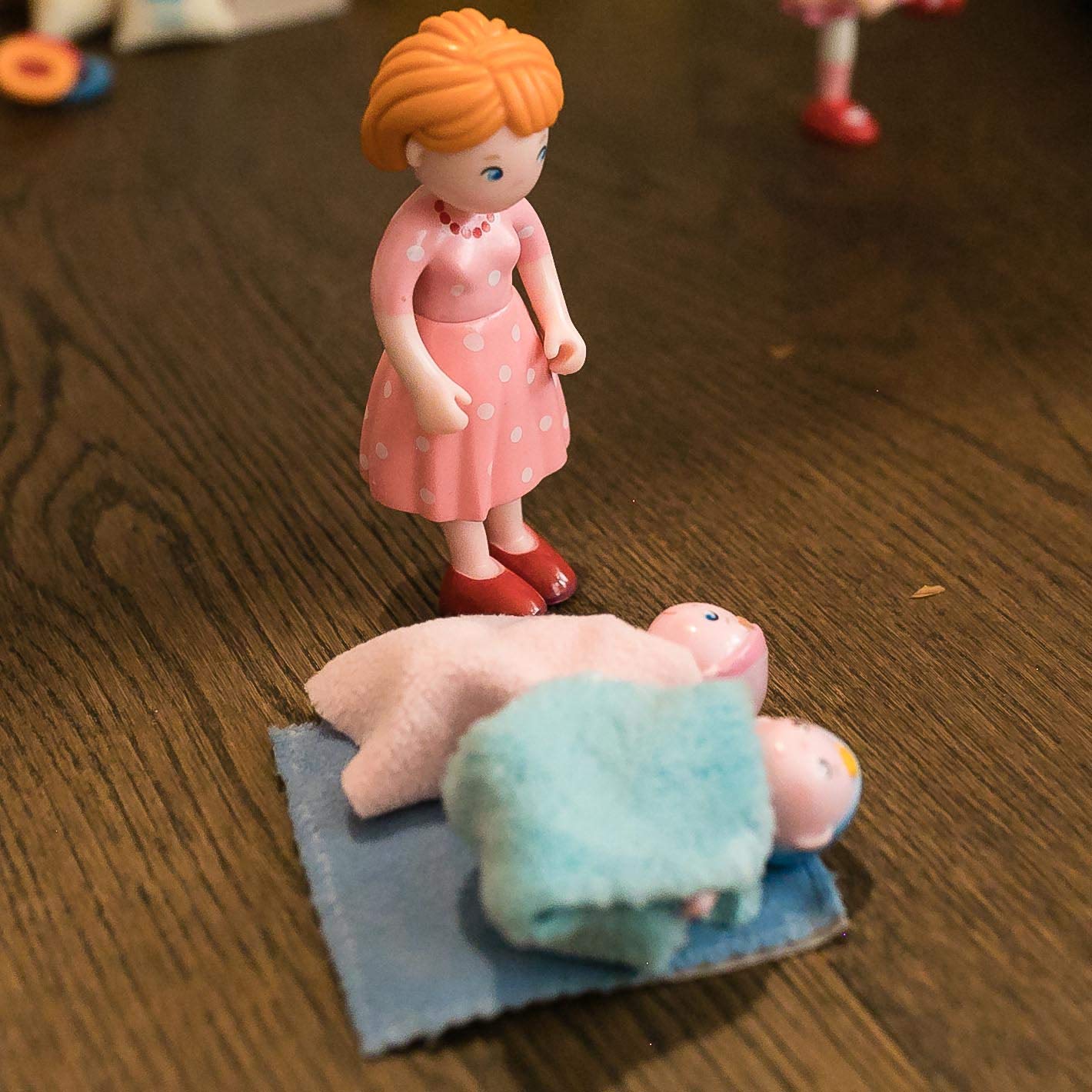 HABA Little Friends Mom Katrin Doll - 4.5" Red Plastic Dollhouse Figure, Model 302007