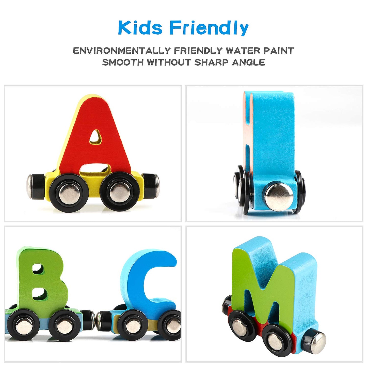 Wondertoys 27 Pcs Wooden Alphabet Train Toy Wooden Magnetic Alphabet Abc Train Set Includes 1 Engine Letter Cars For Toddlers Boys And Girls, Compatible With Major Brands Train Set Tracks