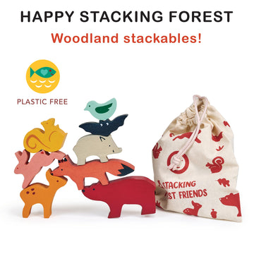 Mentari Toys - Happy Stacking Forest - 8Pc Wooden Stacking Toy For Toddlers - Colorful Nature Theme Balancing Activity Toy With