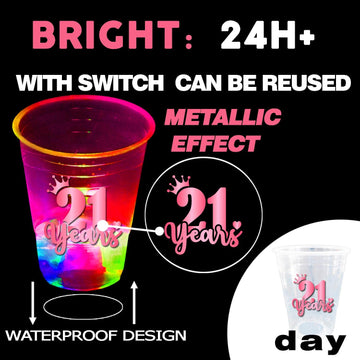 Mishunyus 24 Pcs Glow 21St Birthday Women Party Favors For Her, Pink Party Cups For Finally Legal, Girl Birthday Supplies For Ro