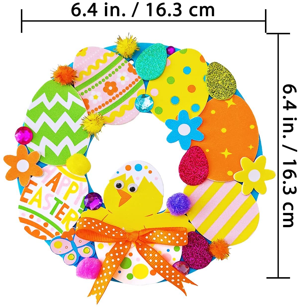 12 Sets Easter Wreath Signs Decorations DIY Foam Easter Craft Kits Easter Eggs Bunny Chick Foam Stickers Pom-Poms Googly Eyes fo