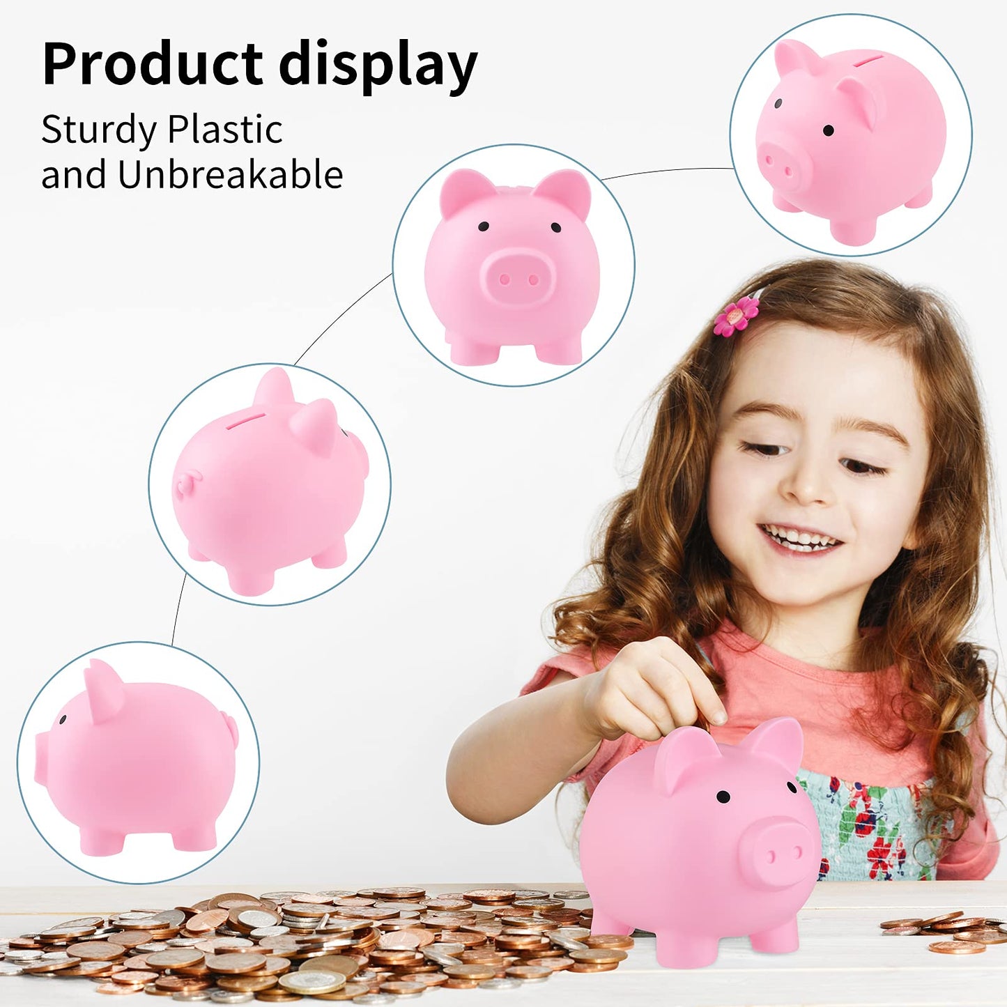 Rachan Large Piggy Bank For Boys And Girls,Unbreakable Plastic Pig Money Banks,Shatterproof Coin Bank For Kids Birthday Festival