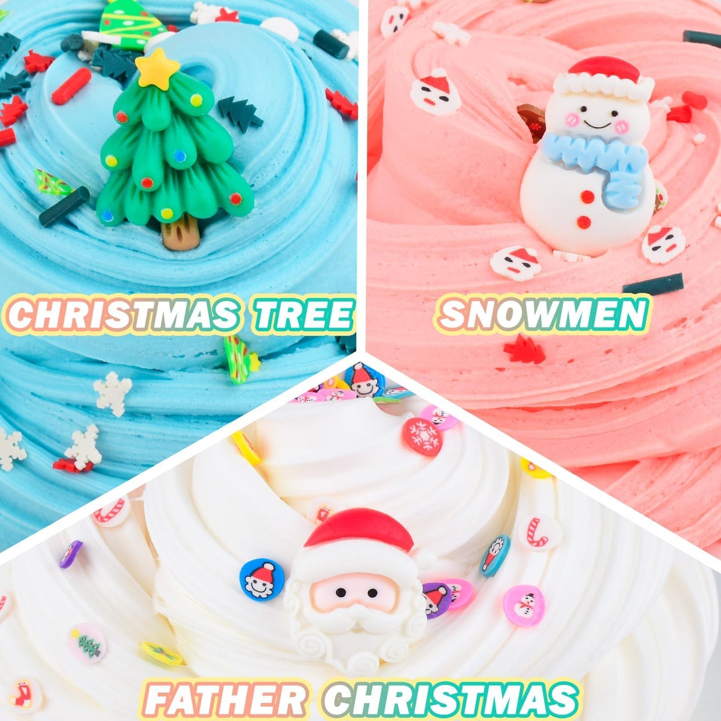 3 Pack Christmas Butter Slime Kit For Kids, Scented Slime With Santa Claus, Snowman, Christmas Tree Charm, Soft, Non-Sticky, Goo