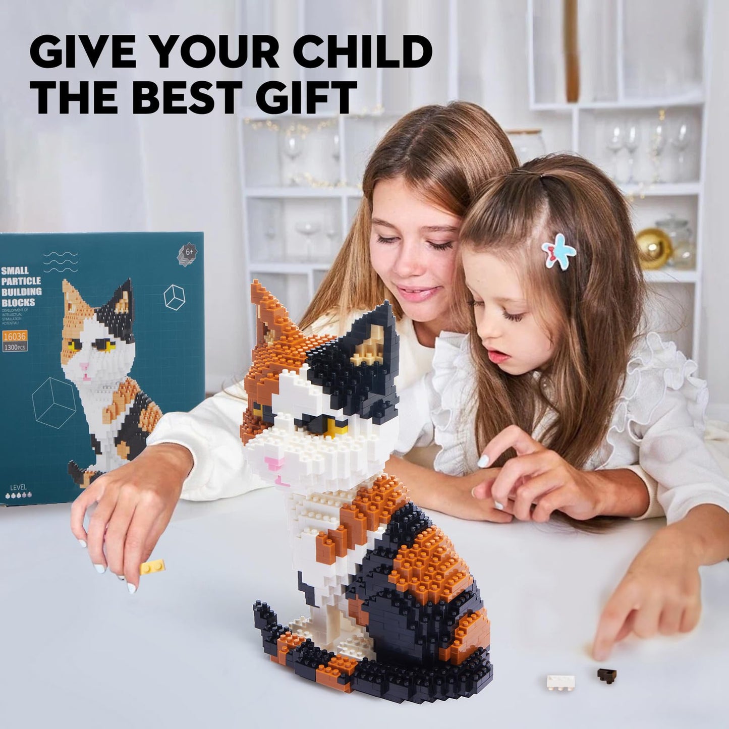 GaoDeBuChou Cat 3D Micro Puzzle Building Block Set, 1300 PCS, Calico, Medium, STEM Gift for Ages 8-14