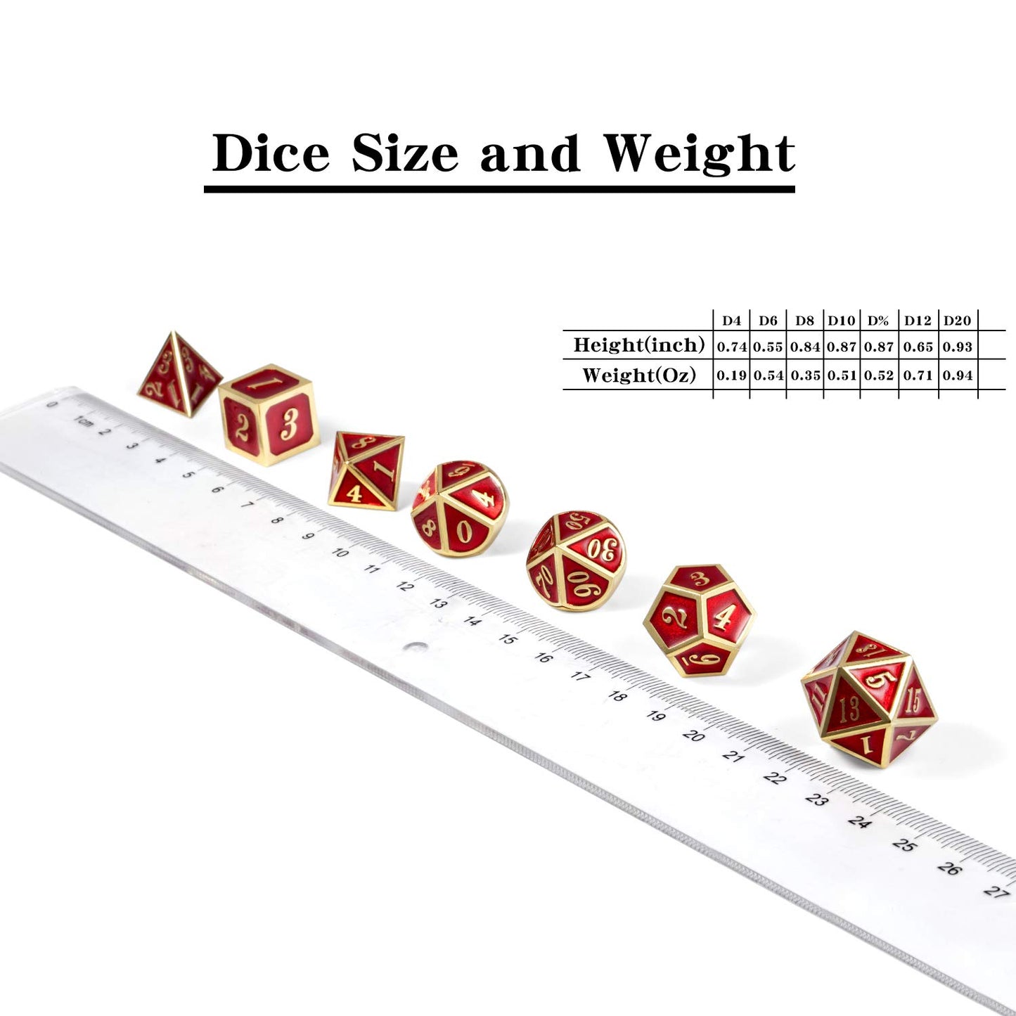 Ruby Red DND Metal Dice, DnDnD 7PCS Metallic D&D Dice Set for Dungeons and Dragons Game