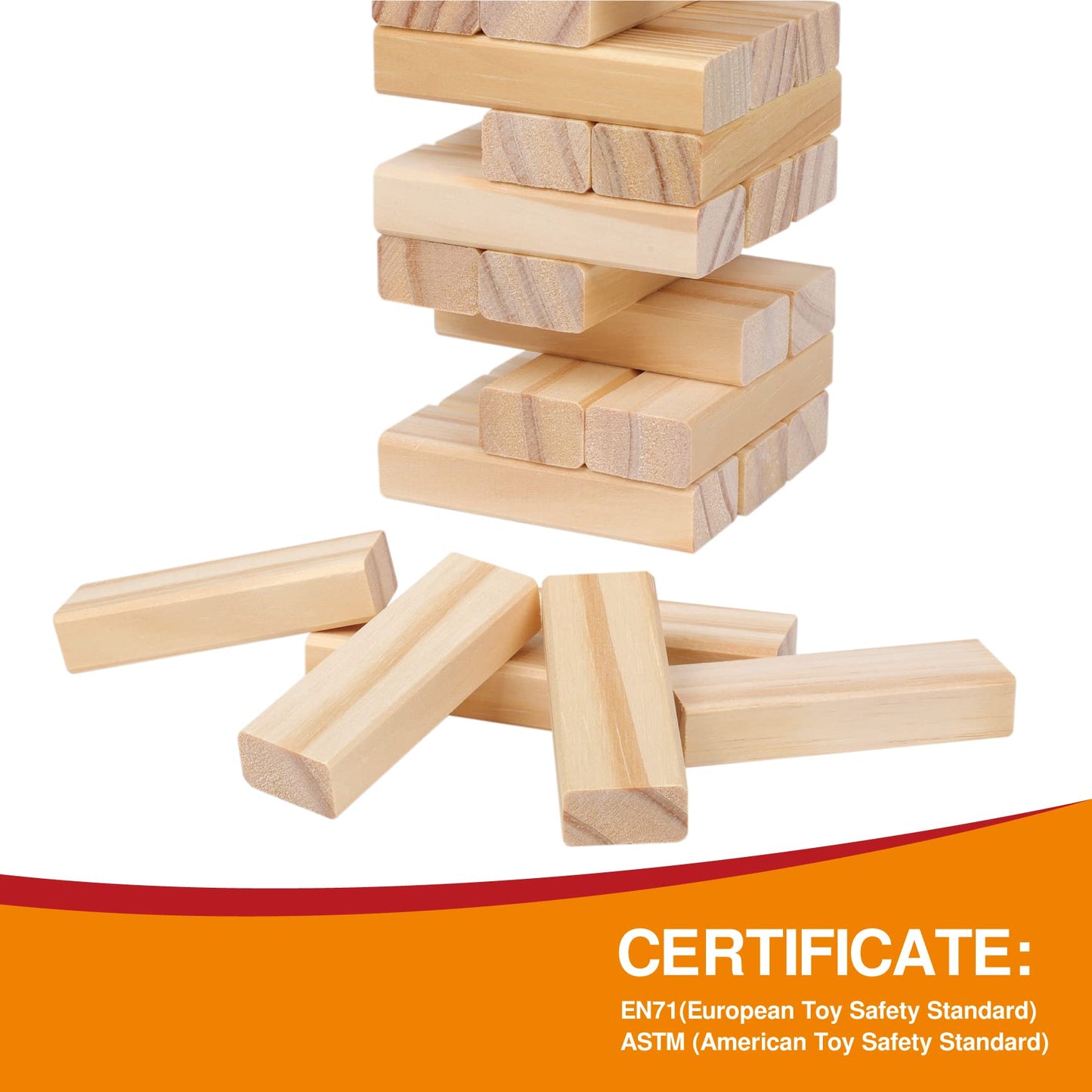 Gothink Tumble Tower Game For Kids And Adults, 54Pcs Wooden Board Stacking Game For Family Game Night Classic Game, Standard Size