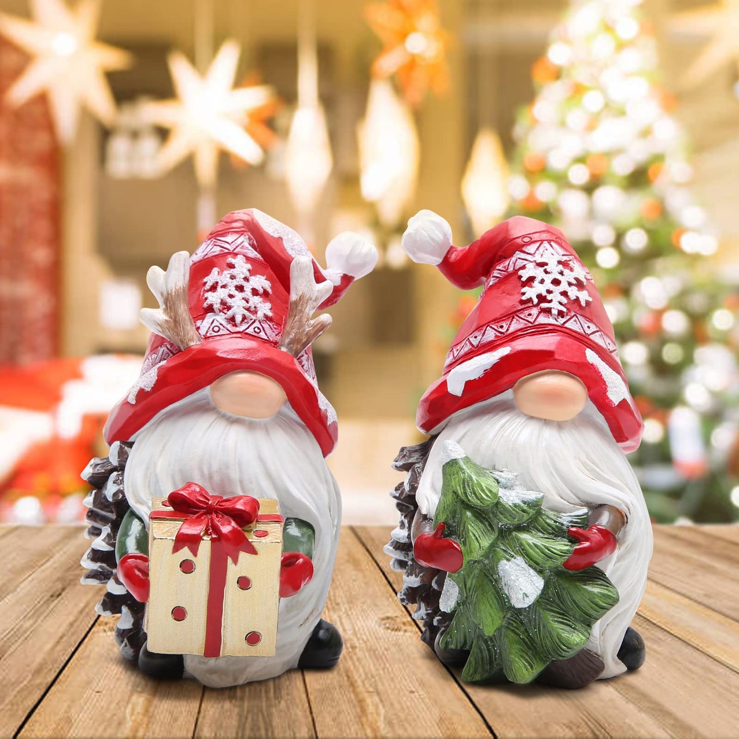 Hodao Christmas Resin Gnomes Handmade Christmas Resin Gnomes Holiday Present, Winter Table Christmas Tree Christmas Decorations