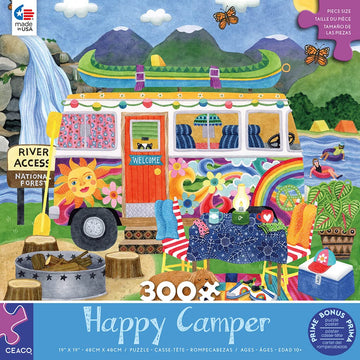 Ceaco Happy Camper Waterfall 300 Piece Jigsaw Puzzle - Multicolor Cardboard - 19 x 19 - Model 2282-8