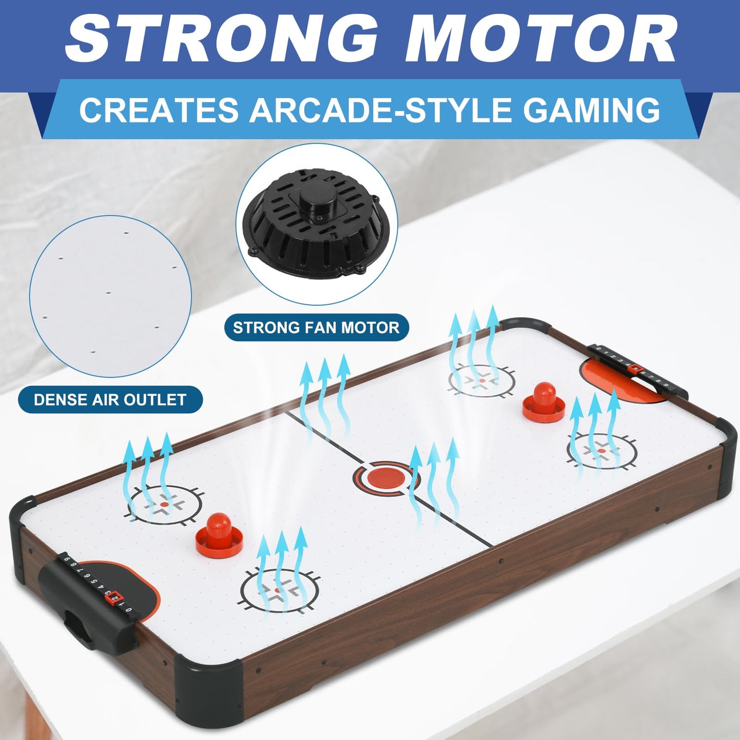 40in Tabletop Air Hockey Table Portable Arcade Game Table for Kids and mature-themed Indoor Game Table w/ 2 Pucks 2 Pushers Electronic Motor Fans for Game Room?Family Recreation (Dark Woodgrain)