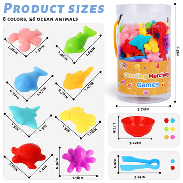 Amor Present Counting Animals For Toddlers Ocean Animal Matching Game Montessori Educational Color Sorting Toys 64 Pcs