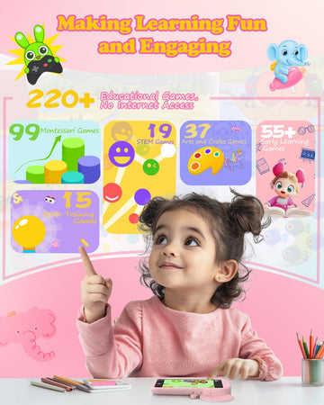MOMILLA Kids Smart Phone - 3.97" Touchscreen Learning Toy, Light Pink, Birthday Gift for Ages 3-10, Front Camera & Games