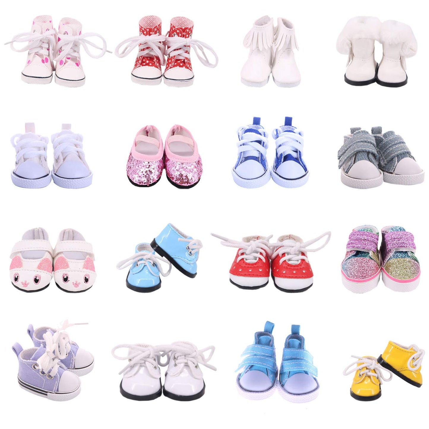 Sotogo 9 Pairs American Wellie Doll Shoes Include Random Style Boots Sneakers Canvas Shoes Girl Wishers Doll Shoes Fit For 14 To 14.5 Inch Dolls