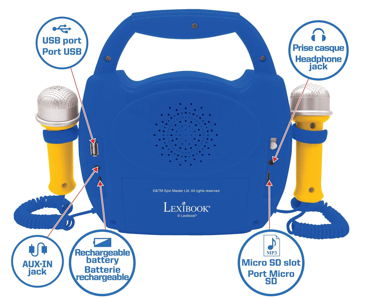 Lexibook - Paw Patrol - Portable Karaoke Digital Player For Kids - Microphones, Light Effects, Bluetooth, Record And Voice Chang