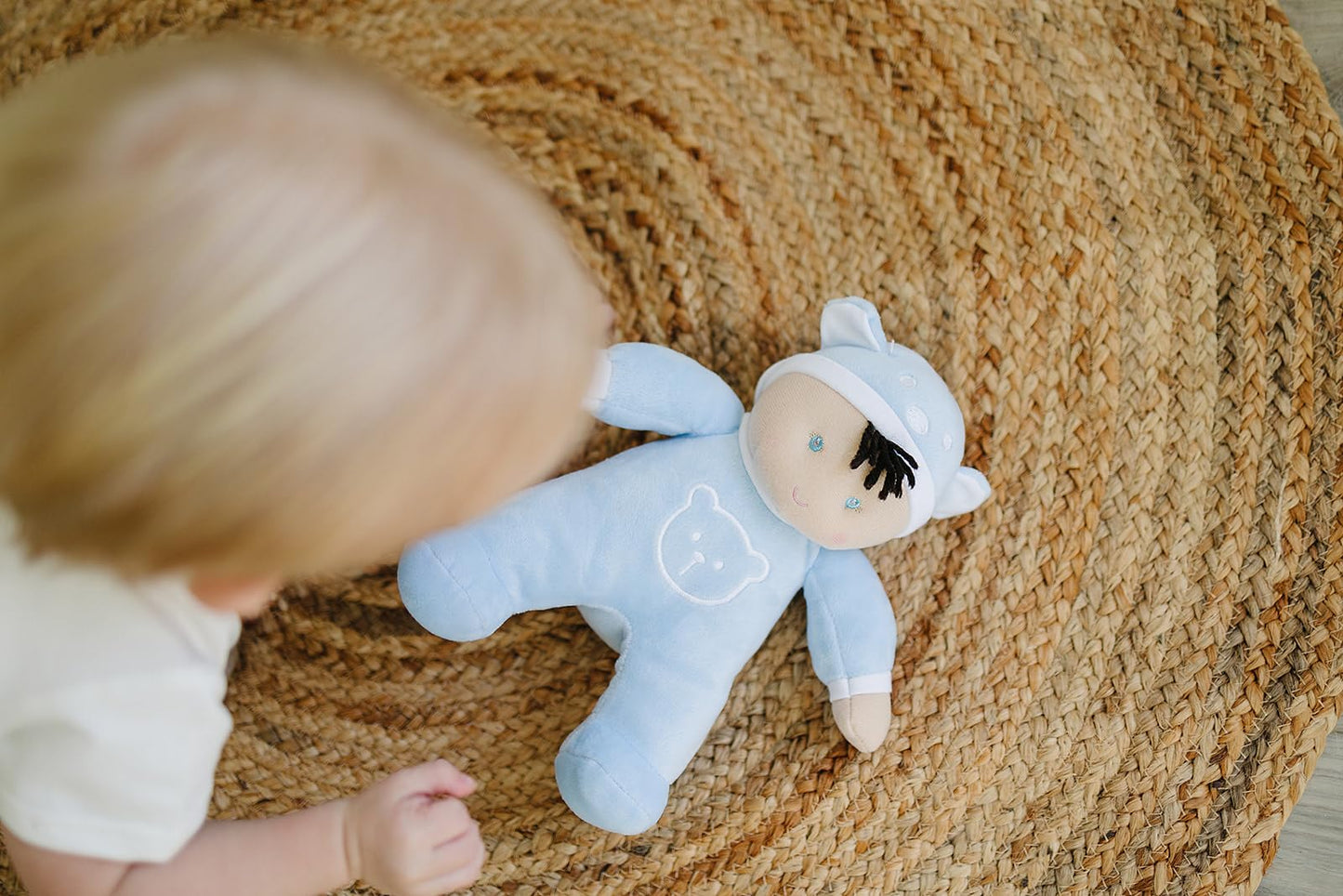 Genius Baby Toys My First Boy Doll - Soft Blue Cotton Doll with Rattle, No Hard Parts, Model GB-54, Perfect Gift for Babies