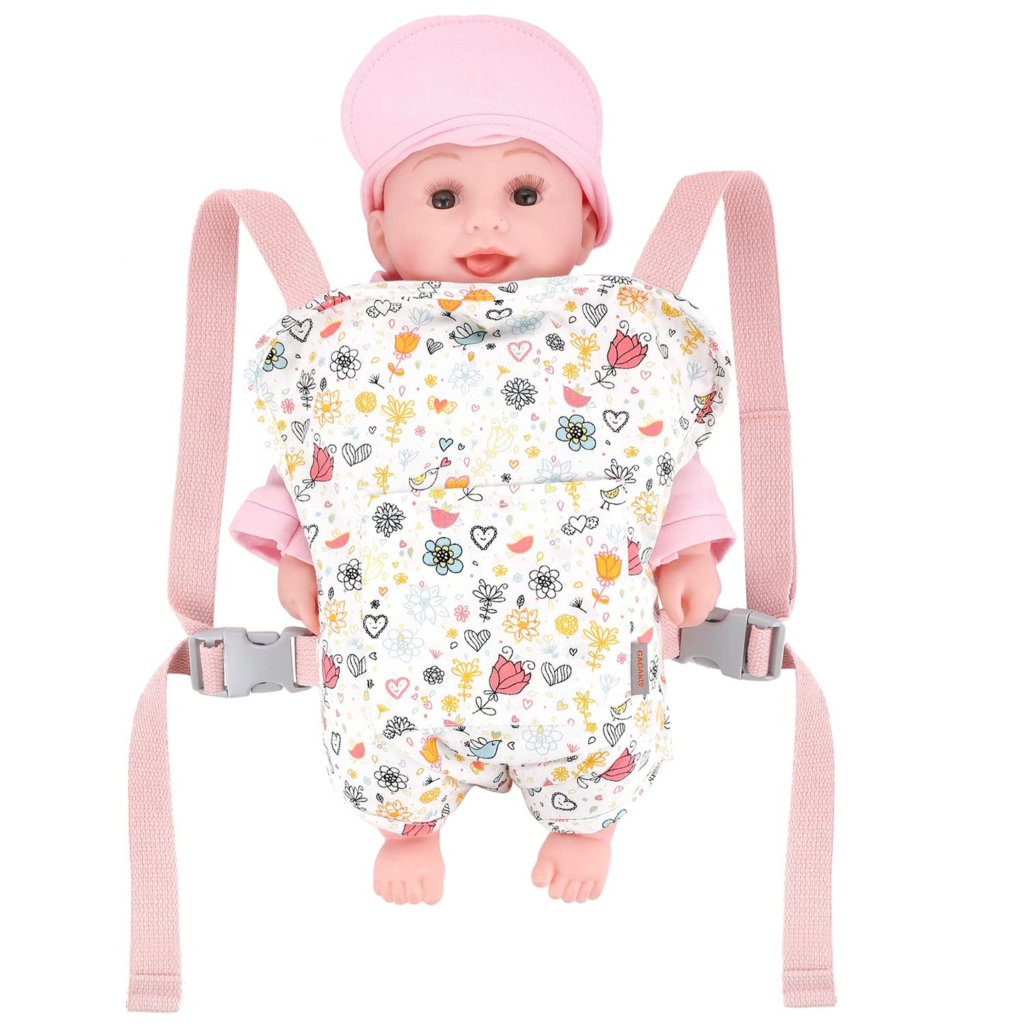 Gagaku Doll Carrier Soft Cotton Front And Back Carrying With Adjustable Straps For Baby - Rose Garden