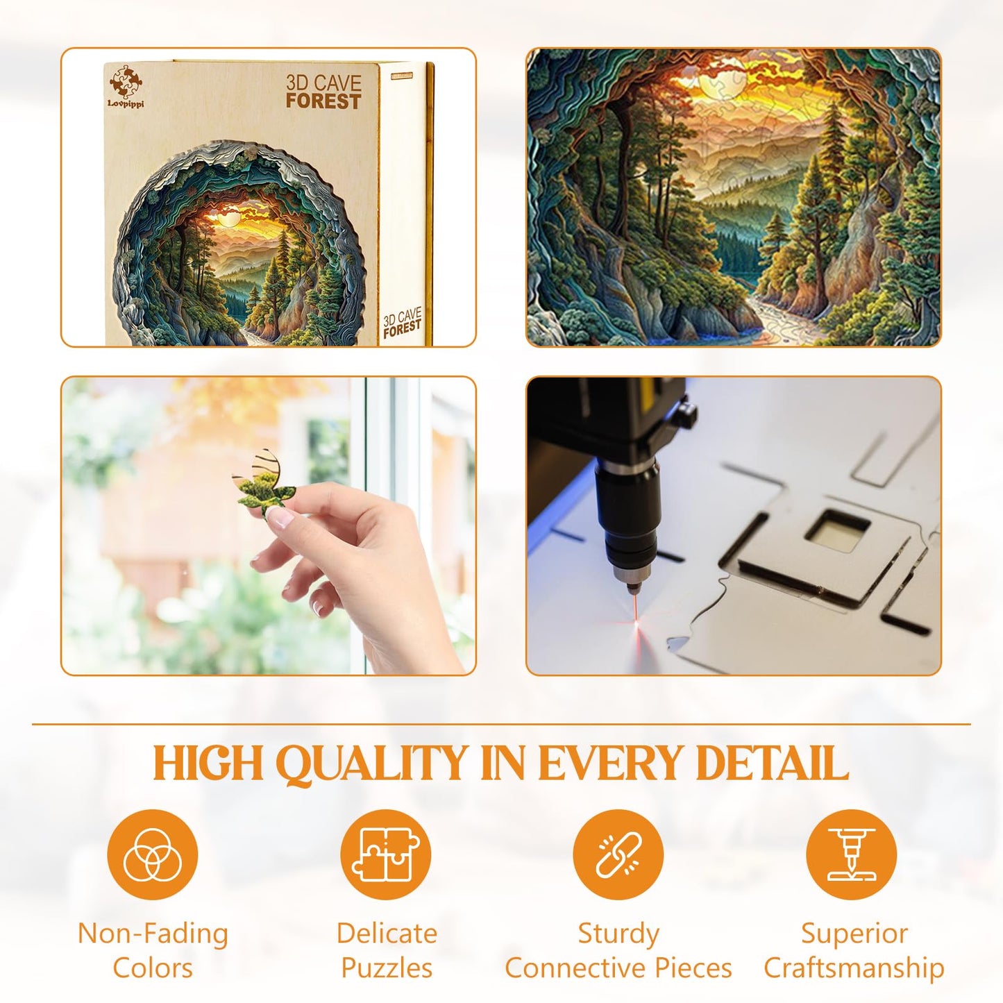 Wooden Puzzles for mature-themeds 3D Vision Effect-3D Cave Forest Wood Puzzles mature-themed Unique Shaped Wooden Jigsaw Puzzle Christmas Thanksgiving Gifts for Puzzle Lovers Family Friends(S-8.5 * 8.4in 100pcs)