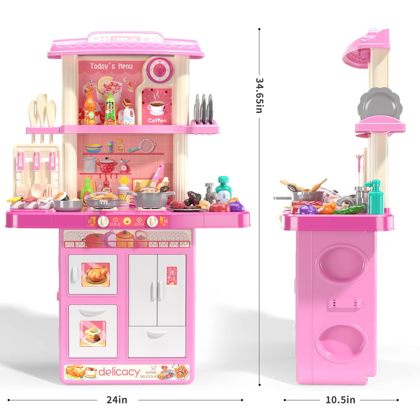 Temi Kitchen Playset For Kids, Play Kitchen For Toddlers, 46 Pcs Kitchen Toy Accessories Set, Real Sounds And Light, Indoor/Outd