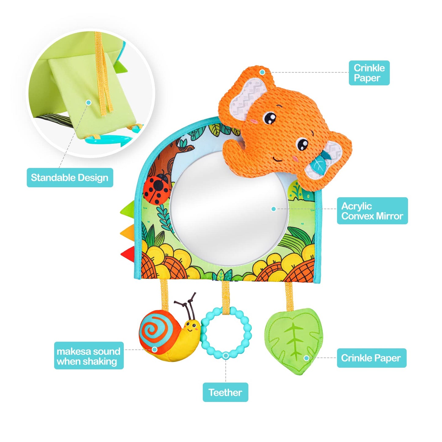 Car Seat Toys, Baby Mirror Toy For Car, Baby Car Toys Rear Facing, Mirror,Teether And Crinkle Paper, Fun Travel Infant Car Seat Toy For Rear Face, Tummy Time Toys With Newborns, Babies Carseat Toy