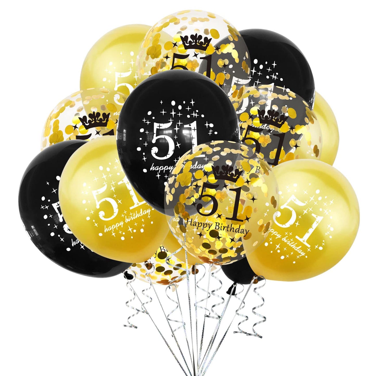 Shuntai 51 Birthday Decorations For Men Women Gold And Black 51St Birthday Balloons Latex Confetti Balloon 51 Year Old Anniversa