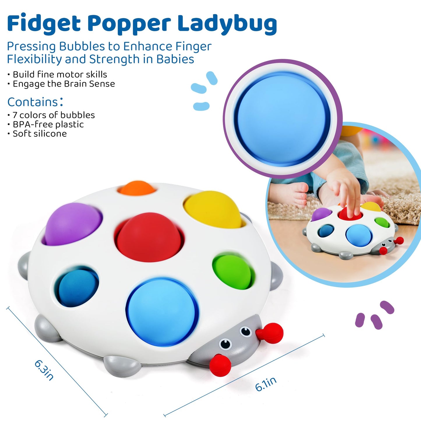 Likee Fidget Popper Sensory Baby Toys For 10+ Months, Montessori Busy Toy For 1 2 3 Years Old Toddlers Push And Popping Bubbles