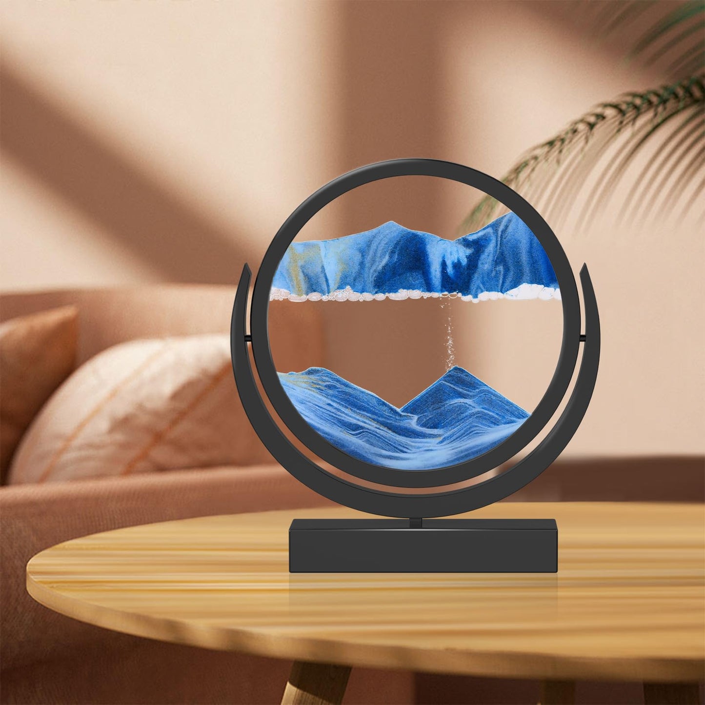 E-Shidai Moving Sand Art Picture In Motion Round Glass 3D Deep Sea Landscape, Dynamic Sand Art Sandscapes, Sensory (12In, Blue)