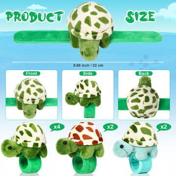 Lenwen 8 Pcs Turtle Stuffed Animals Slap Bracelets For Kids Plush Animal Cute Wrist Slap Bands For Birthday Party Favors Boys Gi