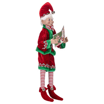Raz Imports Posable Christmas Elf, 16' Tall, Red And Green Velvet Outfit With Santa Book, 2019 Reindeer Games Holiday Collection
