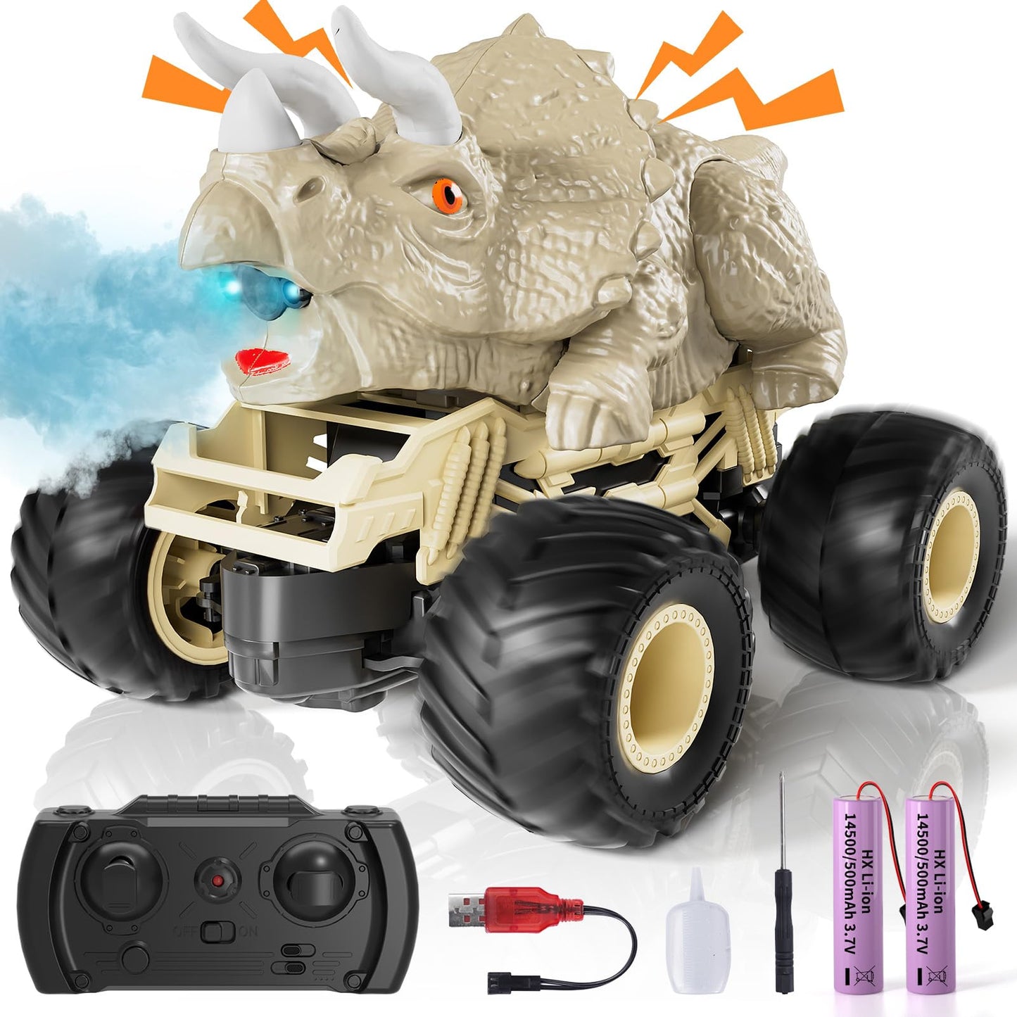 Lilybuds 2.4Ghz Remote Control Dinosaur Car Toys Gifts For 3 4 5 6 Year Old Kids, Remote Control Triceratops Truck Toys For Kids