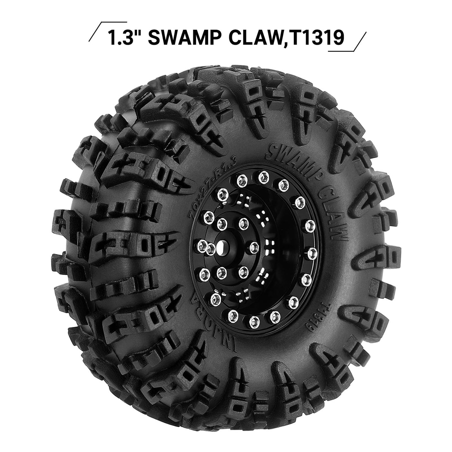 Injora 1.3'' Wheel Tires Set - S5 Swamp Claw Mud Terrain Tires And Aluminum Wheel For 1/18 1/24 Scx24 Trx4M Upgrade Rc Crawler C