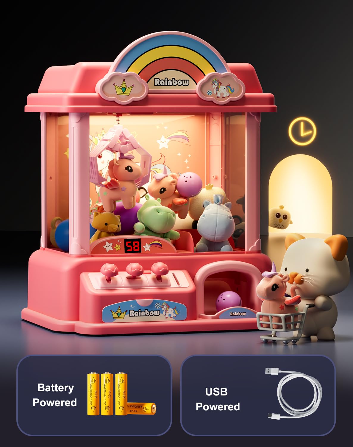 Kakamelon Claw Machine For Kids And Adults With Mini Prizes|Toys For Ages 8-13 Girls|Candy Machine Birthday Gifts For 6 7 9 10 1