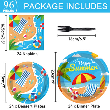 96 Pcs Beach Party Supplies Paper Plates Napkins Summer Beach Hawaiian Pool Party Birthday Decorations Favors For Kids Serves 24