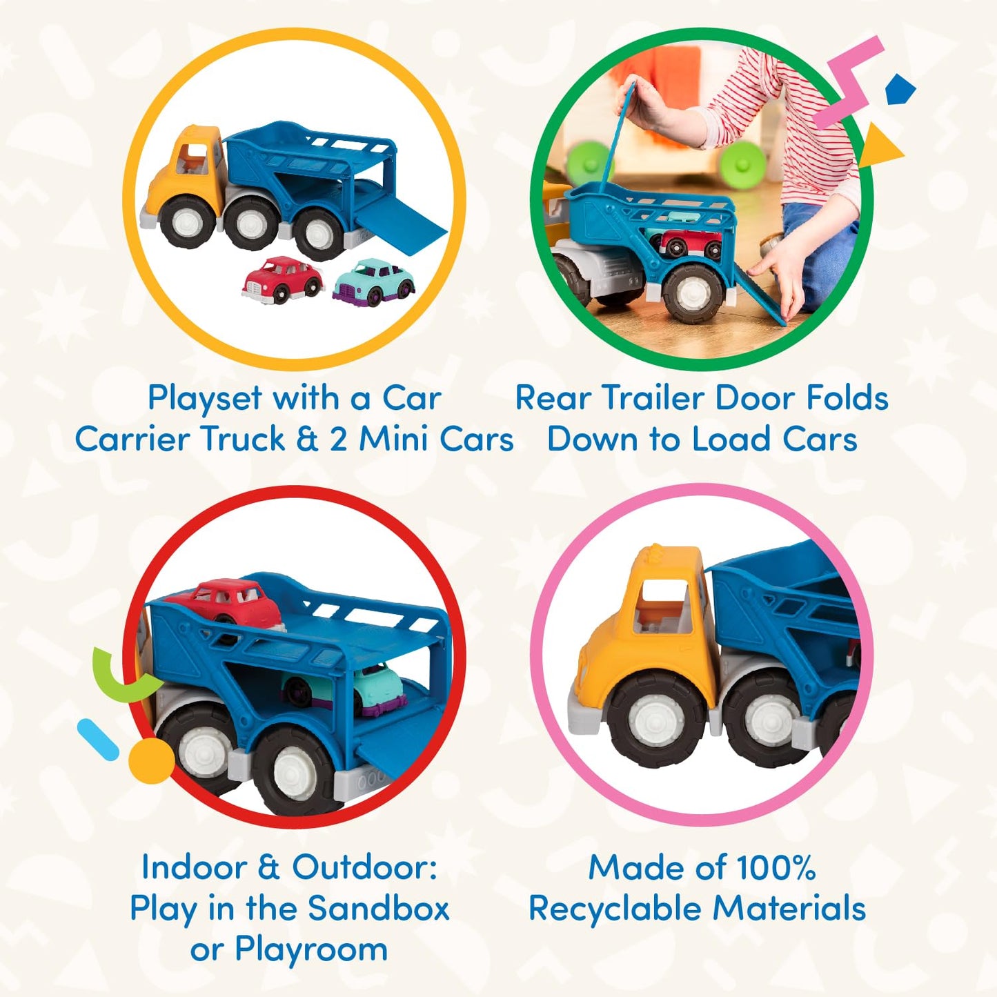 Battat- Wonder Wheels- Toy Carrier Truck & 2 Toy Cars - Toy Truck Playset For Kids, Toddlers - Pretend Play- Recyclable Material