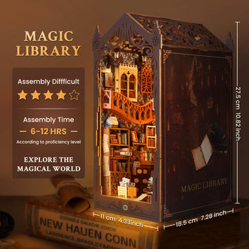 Lycidae Book Nook Kit, Diy Magic Dollhouse, Booknook, Miniature House Kit, 3D Puzzle Wooden, Led Lights, Decoration Gift, Bookno