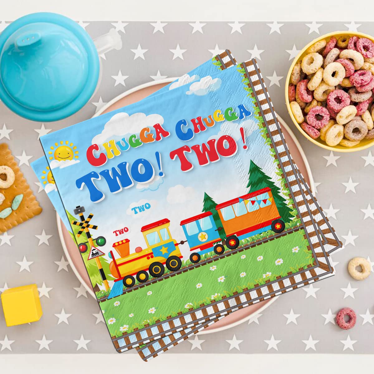 Chugga Chugga Two Two Party Supplies,40Pcs Train Birthday Party Napkins Chuagaa Chugga Two Two Transportation 2Nd Birthday Party