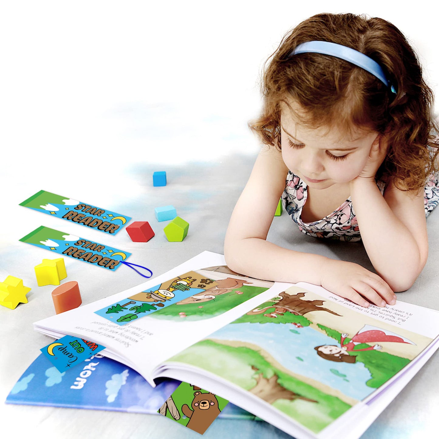 ANGOLIO 75Pcs Camping Color Your Own Bookmarks Kids DIY Coloring Blank Bookmarks Camping Party Game Prize Art Craft Supplies Bir