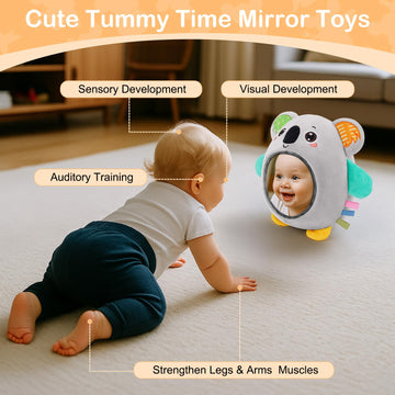 FIOBEE Tummy Time Toys Baby Mirror Tummy Time with Crinkle & Jingle Sounds Large Baby Sensory Toys for Infant Ages 0 3 6 Months