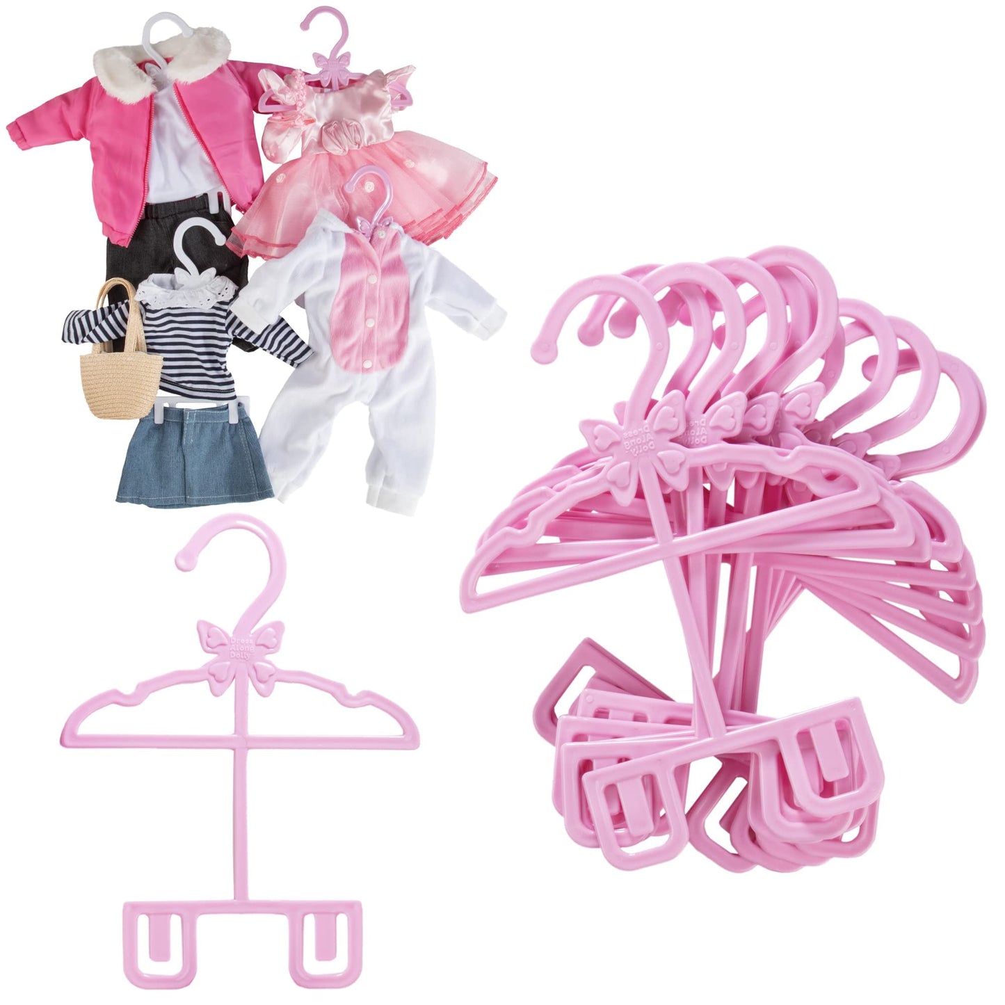 Doll Full-Outfit Clothes Hangers For 18'' Dolls - 12Pk - Unique Design Holds Your Top And Bottom At Once Including Dresses, Pant