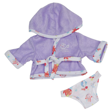 JC Toys Bath Time Gift Set - 14" Vinyl African American Baby Doll in Purple Hooded Bathrobe - Model 16009 with Pacifier & Bath Friend