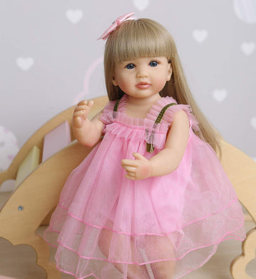 Roshuan Reborn Baby Dolls Girl 22 Inch Lifelike Realistic Toddler Reborn Doll Silicone Vinyl Full Body Waterproof With Blond Lon