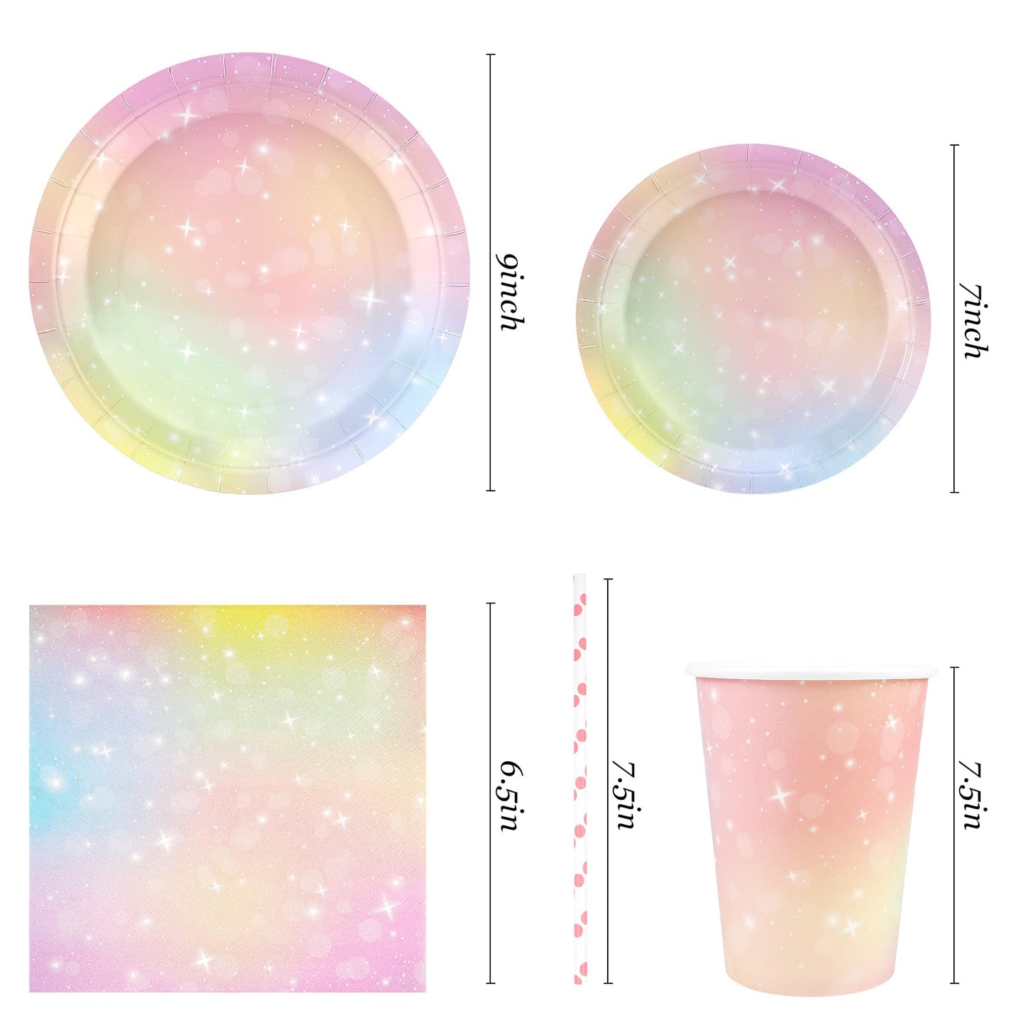 Pastel Birthday Party Supplies Decorations, Rainbow Theme Birthday Paper Plates And Napkins Set With Cups And Straws For 24 Gues