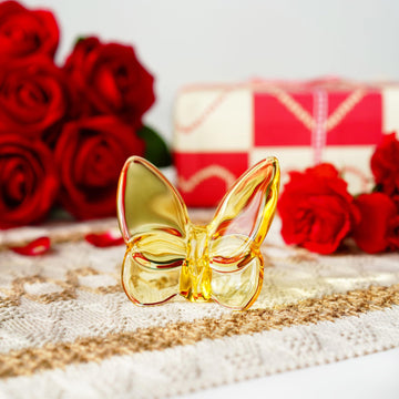 Kanpura Yellow Crystal Flying Butterfly Figurine,Glass Butterfly Figurine Ornament,Crystal Butterfly Collectible For Wedding Christmas Party Decor