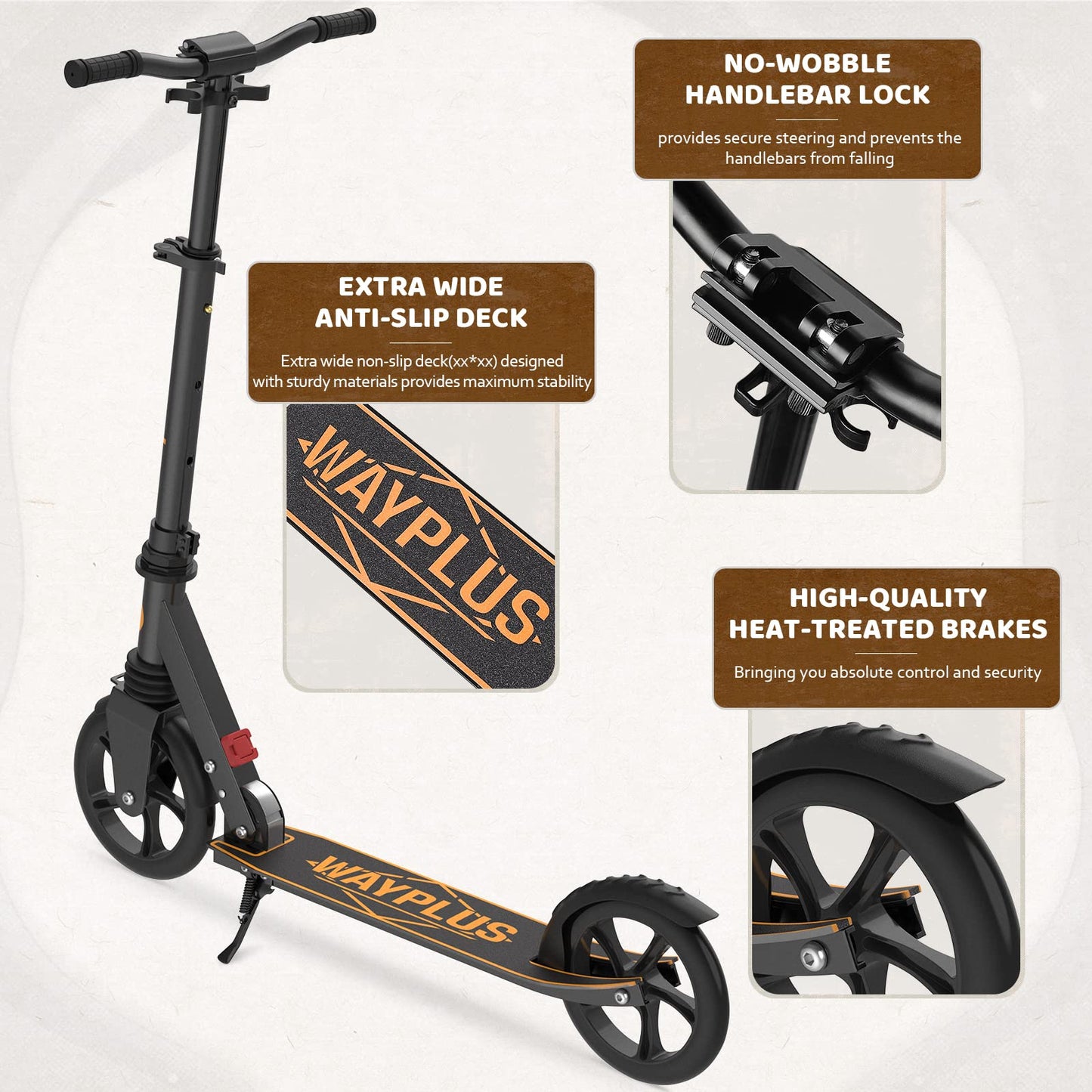 Wayplus Kick Scooter For Ages 6+,Kid, Teens & Adults. Max Load 240 Lbs. Foldable, Lightweight, 8In Big Wheels For Kids, Teen And Adults, 4 Adjustable Levels. Bearing Abec9