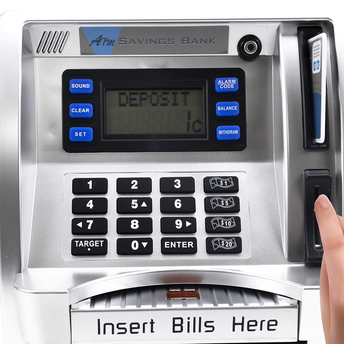 2023 Upgraded Atm Piggy Bank For Real Money Atm Savings Bank Machine For Kids Adults With Card Mini Atm Money Machine Coin Bill Feeder Educational Toy Christmas Birthday Gift(Silver/Black)
