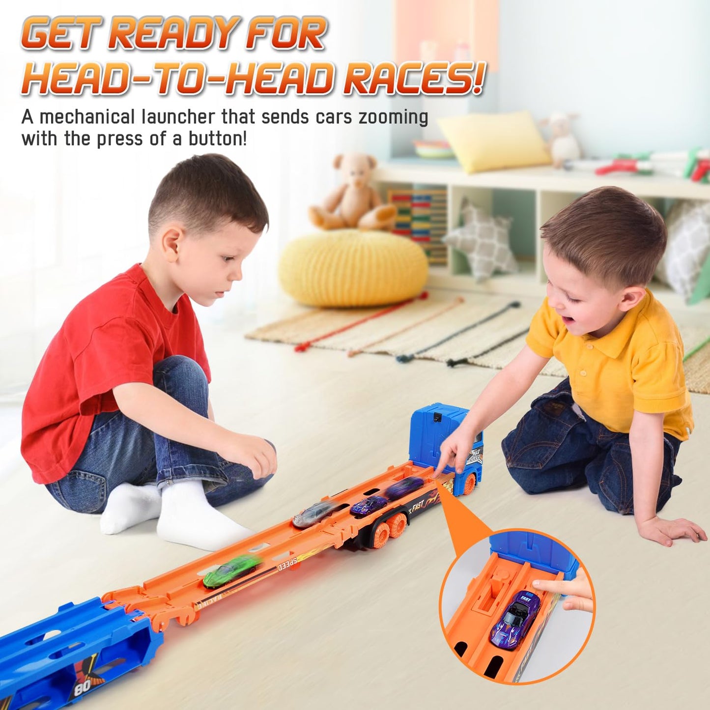 Bakam Race Tracks Set For Kids Ages 3-5, Car Tracks For Toddlers 2-4 Years, Car Carrier Trucks Car Garage Toys For 3+ Year Old,