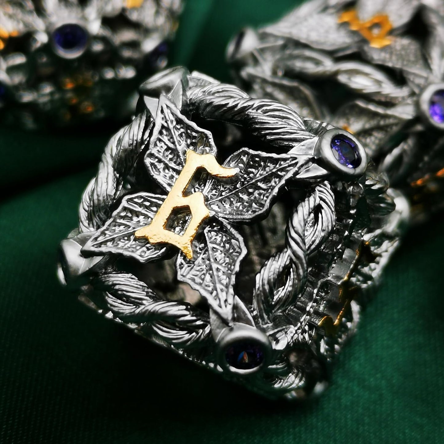 Mjdiceok Hollow Magic Vine Leaf Dnd Dice Set Metal Dice Set 7 Role Playing Dice D&D Dungeons And Dragons Dice (Gray + Purple Gem