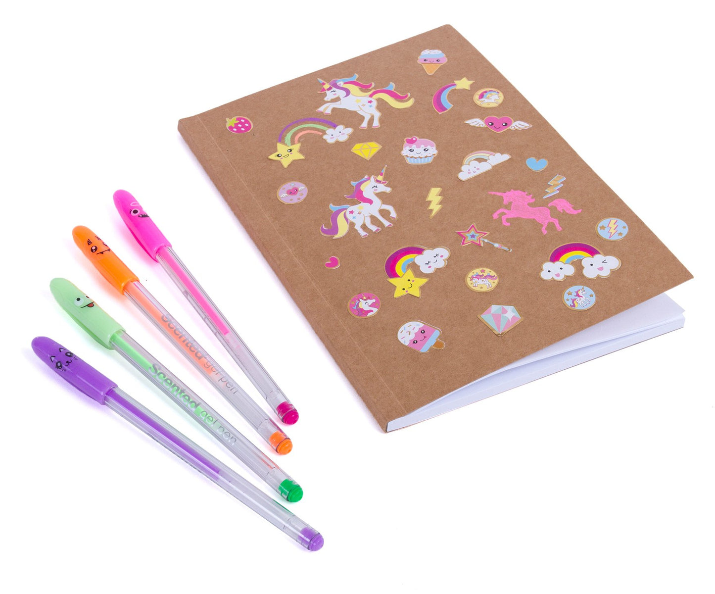 Hot Focus Diy Unicorn Notebook Kit - Decorate Your Own Journal Diary With 4 Scented Gel Pens, Scratch ‘N Sniff Unicorn Stickers And Stencils